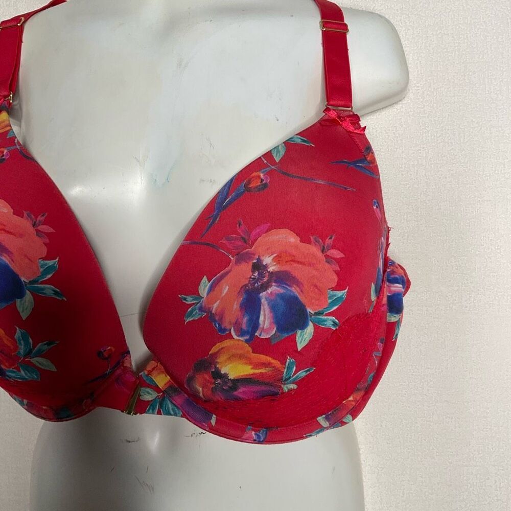 Cacique Seriously Sexy Bra 42DD Boost Plunge Underwire Red Floral Front Closure - Picture 9 of 12